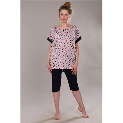 Пижама женская с бриджами ТК-275 (Темно-синий в горох)