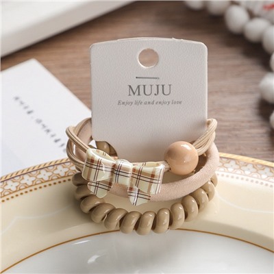 Набор резинок для волос 3 шт. бежевые (Пружинка, Тканевая, БАНТИК с шариком)