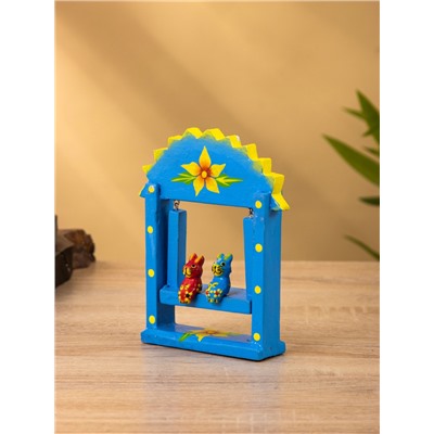 Сувенир «Зайки на качелях», 11×5.4×14.4 см, дерево, синий