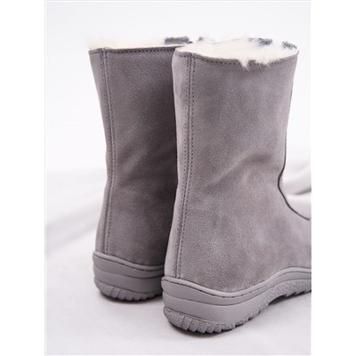 Ботинки женские серые замшевые на молнии, литая подошва