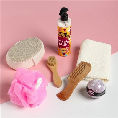 Набор подарочный «Этель», полотенце 30×60 см, мочалка, щётка