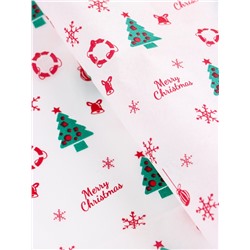 Бумага новогодняя упаковочная тишью «С рождеством!», белая, 50×66 см