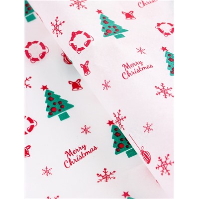 Бумага новогодняя упаковочная тишью «С рождеством!», белая, 50×66 см