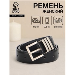 Ремень женский, 110×2.8 см, прямоугольная пряжка металл, серебристая, чёрный