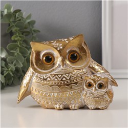 Фигурка полистоун «Золотой филин с птенцом», геометрические узоры, 15.2×6×11 см