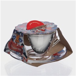 Чайная пара новогодняя «Снегири на рябине», 200 мл, блюдце d=13 см, стекло, прозрачная