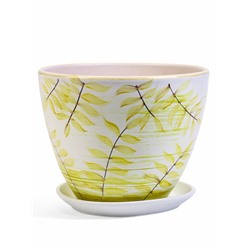 Горшок для цветов «Тропики», 8 л, d=28.5 см, h=22 см, керамика, с поддоном, белый