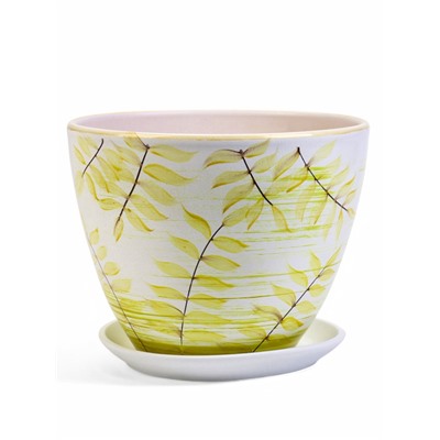 Горшок для цветов «Тропики», 8 л, d=28.5 см, h=22 см, керамика, с поддоном, белый