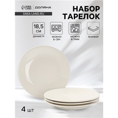 Тарелки Доляна White Label, набор 4 шт., d=18.5 см, фарфор, белые