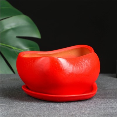 Горшок для кактусов и суккулентов «Бонсай», 600 мл, 18×14 см, керамический, с поддоном, красный