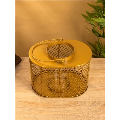 Подсвечник фонарь со стеклянной колбой, 19.5×23×15.5 см, d=10 см, металл, золотистый