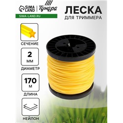 Леска для триммера ТУНДРА, сечение звезда, d=2 мм, 170 м, нейлон