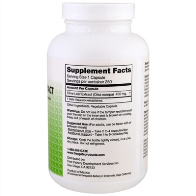 Seagate, Olive Leaf Extract, 450 mg, 250 V Capsules