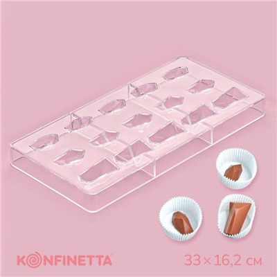 Форма для шоколада и конфет KONFINETTA «Драгоценные камни», 33×16.2 см, 16 ячеек, 2.5×3/4.5 см, прозрачная