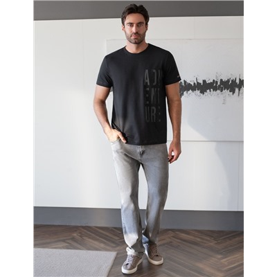 Футболка полуприлегающего кроя с принтом из премиального хлопка