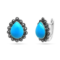 Серьги из серебра бирюза пресс., марказит, SL-AGA80