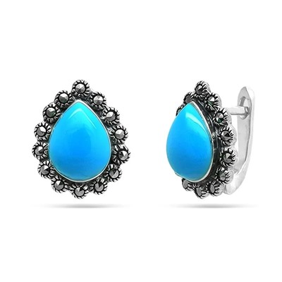 Серьги из серебра бирюза пресс., марказит, SL-AGA80