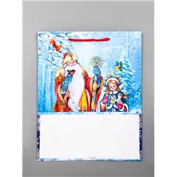 Пакет подарочный новогодний ламинированный, «Дед Мороз и снегурочка», 26×12×32 см