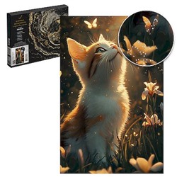 Картина по номерам с кристаллами 30х40 см "КОТЕНОК И БАБОЧКИ" живопись с красками и кистью 71289 Феникс