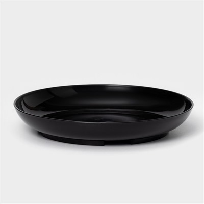 Горшок для цветов с поддоном Доляна «Голди. Листья», 1.6 л, d=14 см, h=15.5 см, пластиковый, цвет чёрный