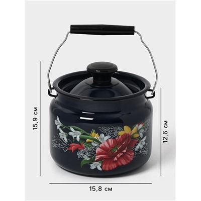 Бидон эмалированный «Апрель», 2 л, с ручкой и крышкой, чёрный