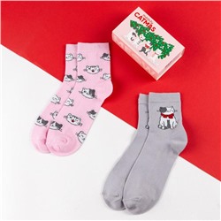 Носки женские новогодние KAFTAN Catmas размер 36-40 (23-25 см), набор 2 пары