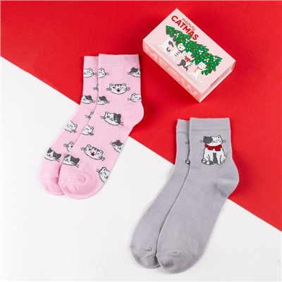 Носки женские новогодние KAFTAN Catmas размер 36-40 (23-25 см), набор 2 пары