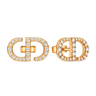 Серьги-пусеты из золочёного серебра с фианитами 925 пробы 2-019з200