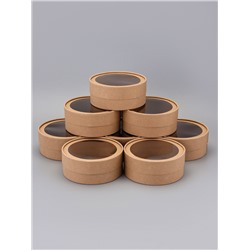 Набор круглых подарочных коробок, завальцованные с окном, крафт, набор 8 шт., 15×6 см