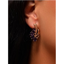 Серьги цветы ювелирная бижутерия коллекция "Дубай" покрытие: позолота, вставка: фианиты, цвет: фиолетовый, арт.314.391