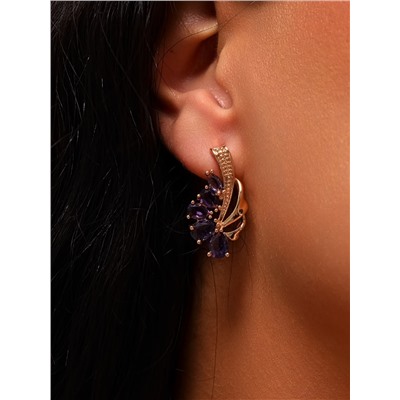 Серьги цветы ювелирная бижутерия коллекция "Дубай" покрытие: позолота, вставка: фианиты, цвет: фиолетовый, арт.314.391