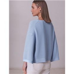 Укороченный джемпер с широкими рукавами рельефной вязки из хлопка с акрилом