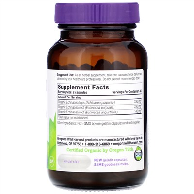 Oregon's Wild Harvest, Echinacea, 90 Gelatin Capsules