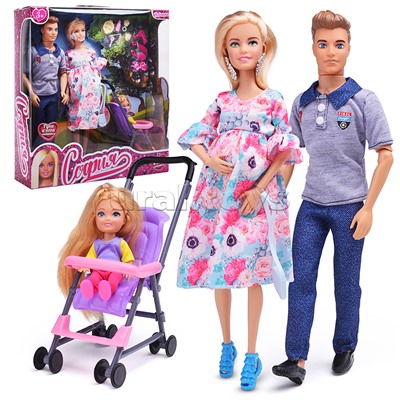 Кукла София беременная 29 см, с Алексом, дочкой (с акс., руки и ноги сгиб.)