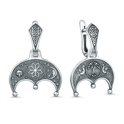 Серьги двусторонние из чернёного серебра - Лунница (2в1) 2100063