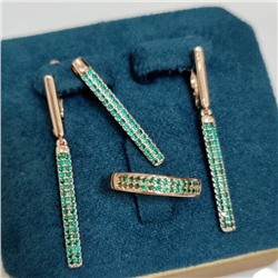 Комплект ювелирная бижутерия коллекция  "Дубай" серьги, кулон и кольцо 17 р, покрытие: позолота, вставка: фианиты, цвет: зеленый, арт.215.411-17