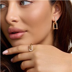 Комплект ювелирной бижутерии коллекция "Дубай" серьги и кольцо 18 р, покрытие позолота, вставка: цирконы, цвет: прозрачный, арт.313.448-18