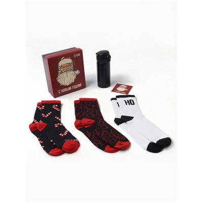 Подарочный набор термос и носки 3 пары KAFTAN «С новым годом» размер 41-44 (27-29 см)