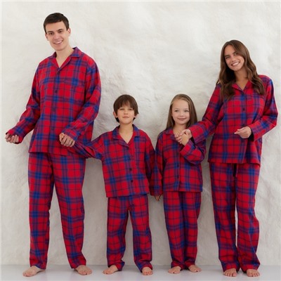 Пижама детская новогодняя из фланели (рубашка и брюки) KAFTAN, размер 30 (98-104 см), красная