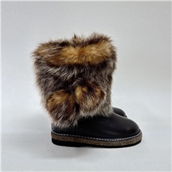 Унты детские коричневые “Лиса” кожаные на войлочной подошве