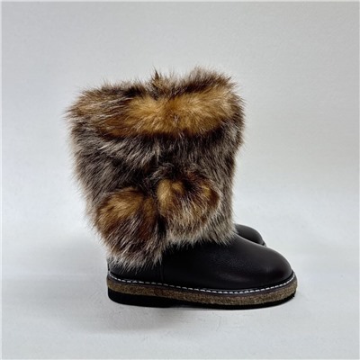 Унты детские коричневые “Лиса” кожаные на войлочной подошве