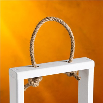 Кашпо деревянное, 18×5×40 см, 3 колбы, ручка - верёвка, белое