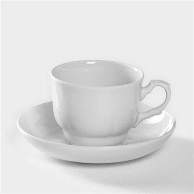 Чайная пара Добрушский завод «Бельё», 2 предмета: чашка 240 мл, блюдце d=14.8 см, фарфор, белая