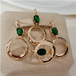 Комплект ювелирной бижутерии коллекция "Дубай" серьги, кулон и кольцо 20 р, покрытие позолота, вставка: фианиты, цвет: зеленый, арт.217.478-20