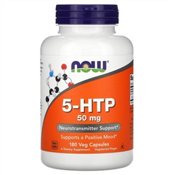 Now Foods, 5-гидрокситриптофан, 50 мг, 180 капсул в растительной оболочке