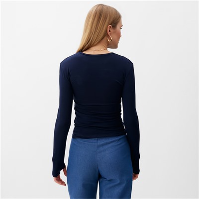 Лонгслив женский MINAKU: Casual Collection, тёмно-синий, размер 46