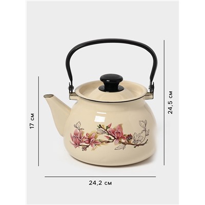 Чайник эмалированный «Магнолия», 3 л, металлическая ручка, слоновой кости