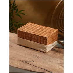 Корзинка прямоугольная с крышкой и тканевым подкладом, 33×22×15 см, ротанг