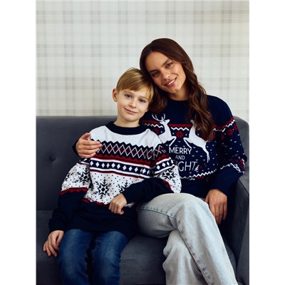 Свитер вязаный новогодний KAFTAN Family look, размер 44, синий