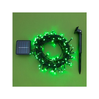 Гирлянда «Нить», 10 м, уличная, IP44, 100 LED, 2 режима, солнечная батарея, тёмная нить, свечение зелёное